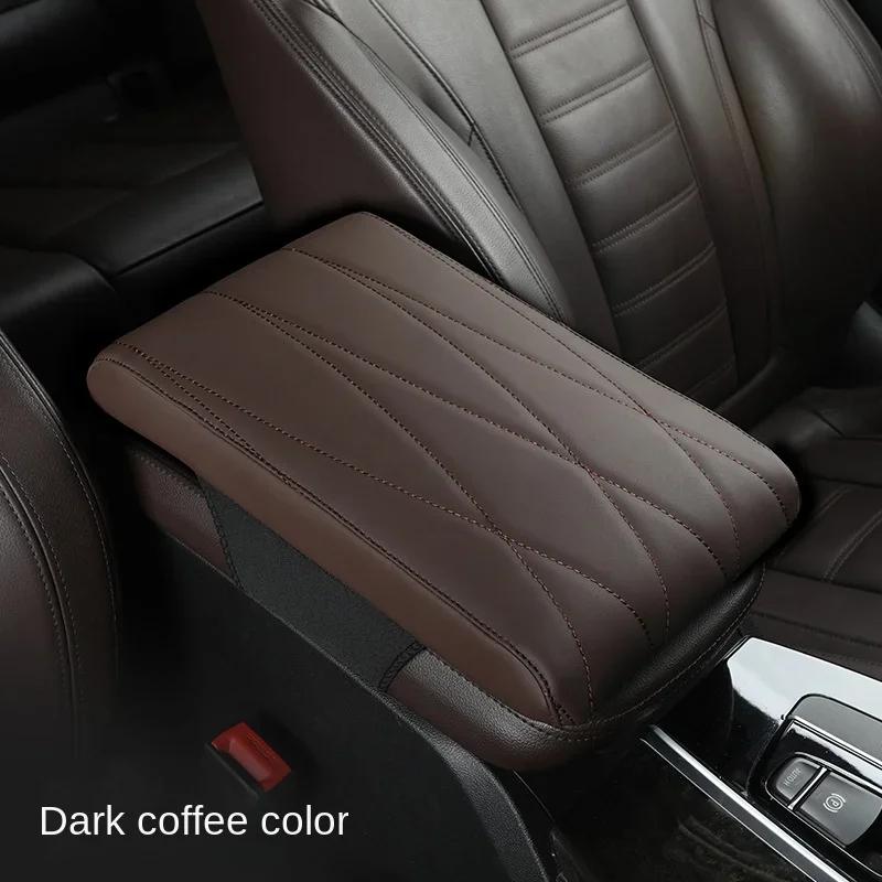 Napa Leather Memory Foam Car Armrest Mat Booster Console Universal Center Cushion Stripe Rhombus Embroider Armrest Seat Box
