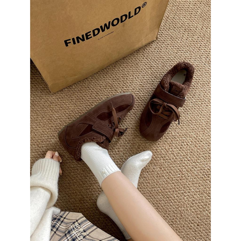Small retro French platform snow cotton shoes women's winter warm outer wear non-slip velvet German training shoes