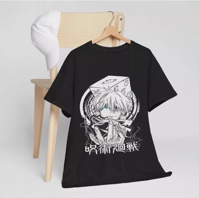 Anime Gojo Satoru TShirt Jujutsu Kaisen Anime Horror Funny Black Tee S