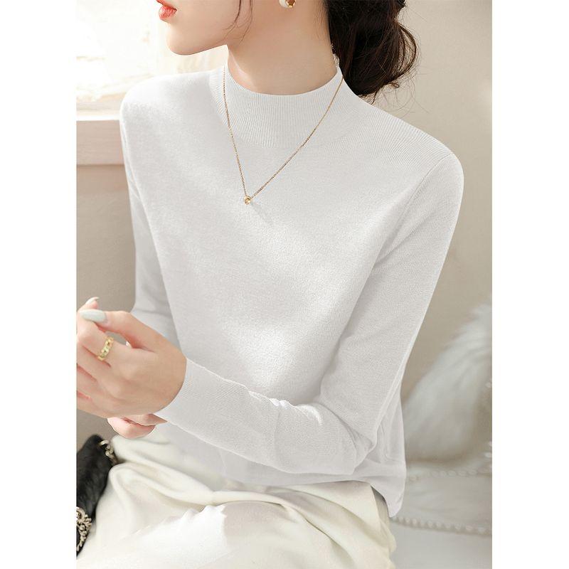 

Темно-зеленый трикотаж с длинными рукавами женский зимний новинка прилегающий элегантный внутренний базовый топ шерстяной свитер с воротником-стойкой White XL