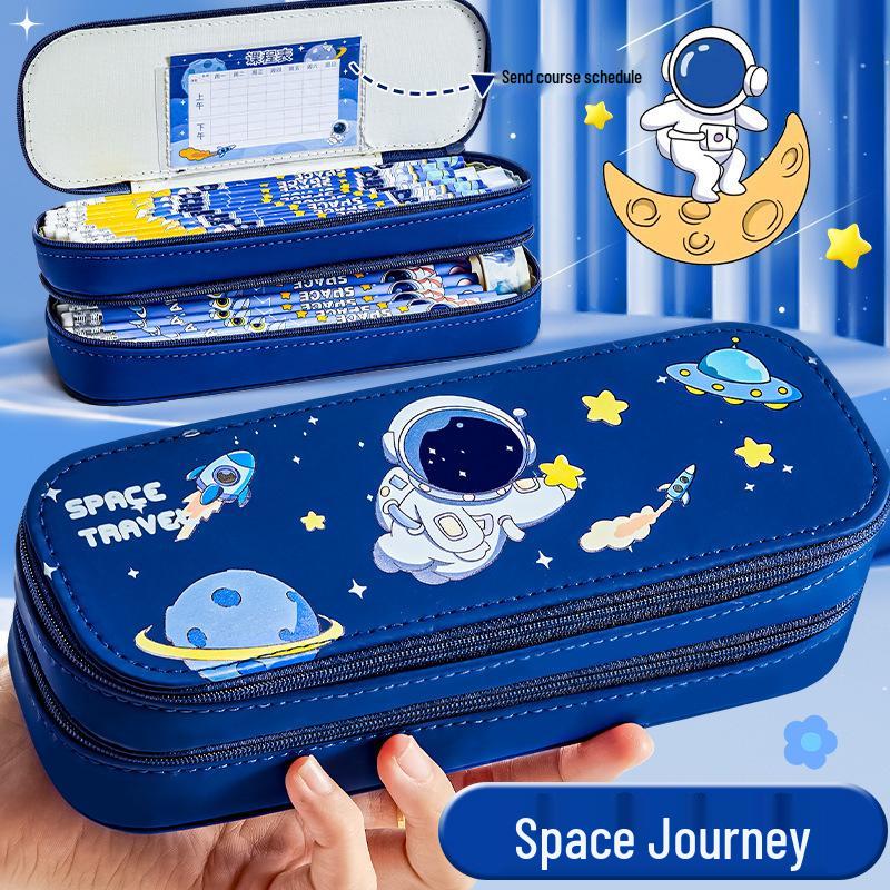 Large Capacity Double Layer Pencil Case - Cute, Stylish Canvas Stationery Box for School Students