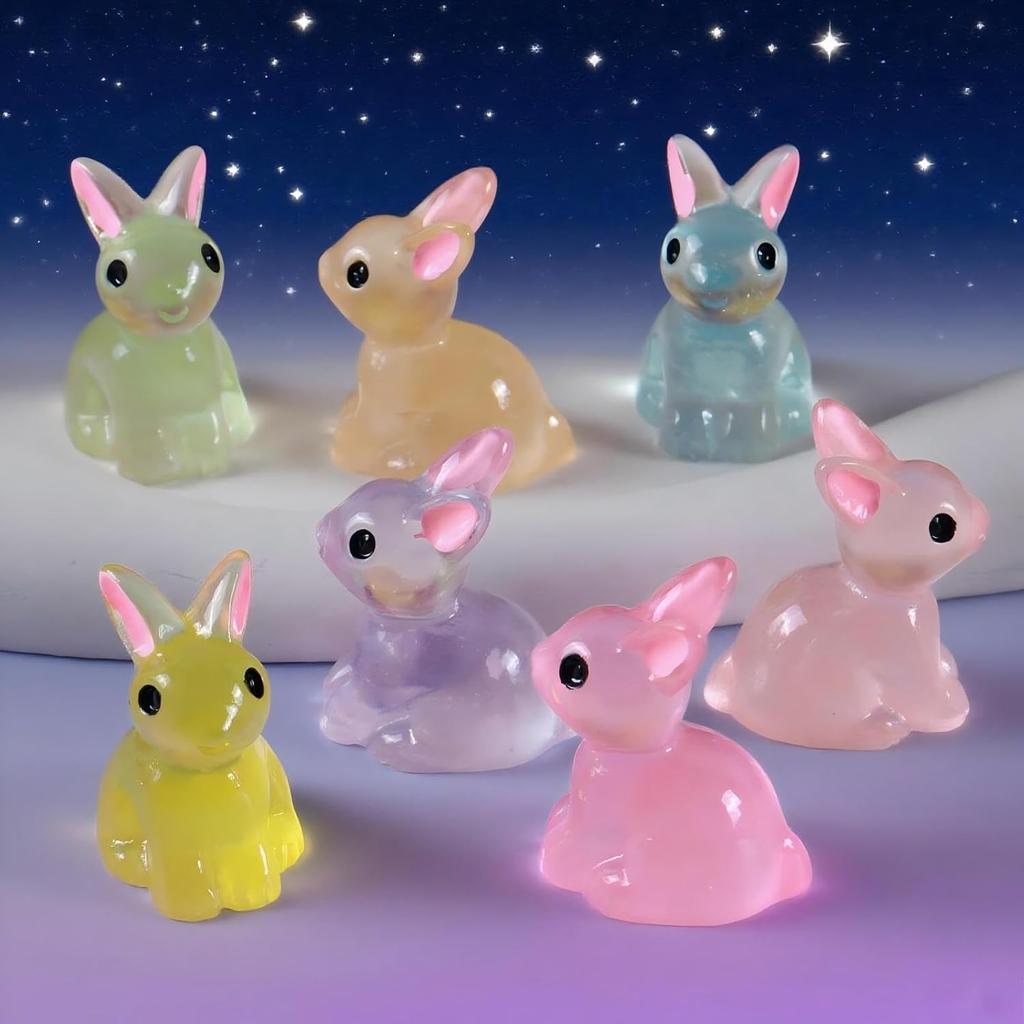 18/36/54 PCS Glow-in-the-Dark Bunny Figurines for Fairy Garden Paths & Micro Landscapes Resin Mini Rabbits Moss Terrarium Decor