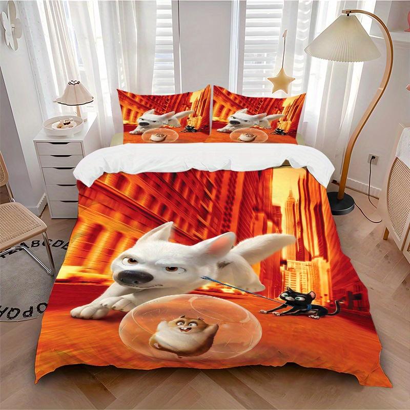3pcs Disney Bolt Bedding Set 1 Soft Quilt Cover + 2 Pillowcases, Machine Washable Suitable for All SeasonsW018