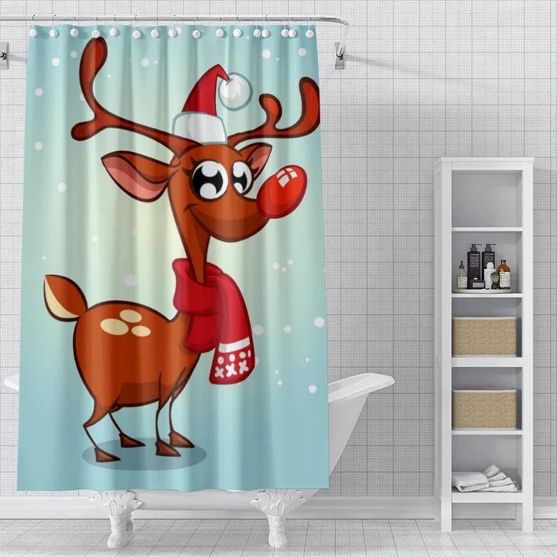 Home Decoration Shower Curtains for Bathroom Waterproof Curtain Fabric Modern Nordic Style Living Room Merry Christmas Winter