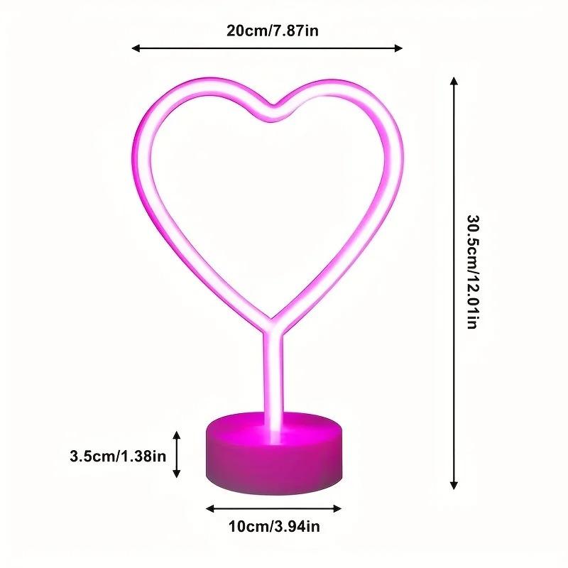 LED Heart-shaped Decorative Light Small Night Light Round Base Neon Light Living Room Bedroom Wedding Proposal Decoration Gift
