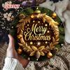 Golden Christmas Wreath Metal Wall Decor Rustic Holiday Sign with Pine Branches Stars Durable Indoor Outdoor Hanging