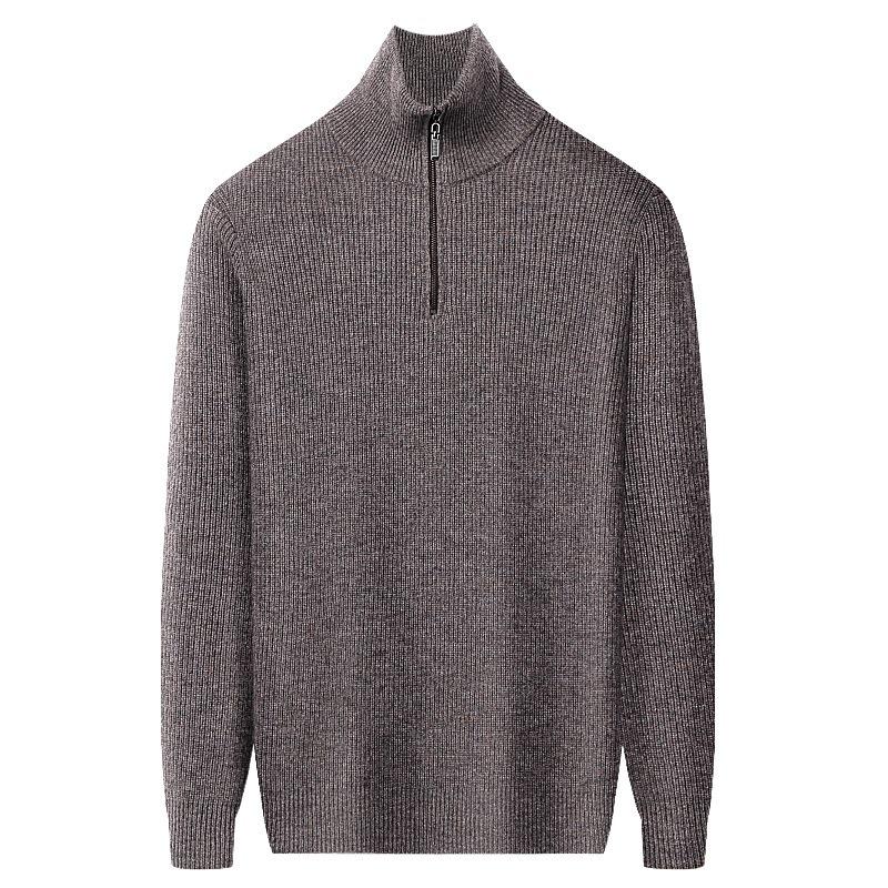 Men's Autumn/Winter Half-High Neck Cashmere Sweater - Fashionable Long-Sleeve Thick Knit Jumper