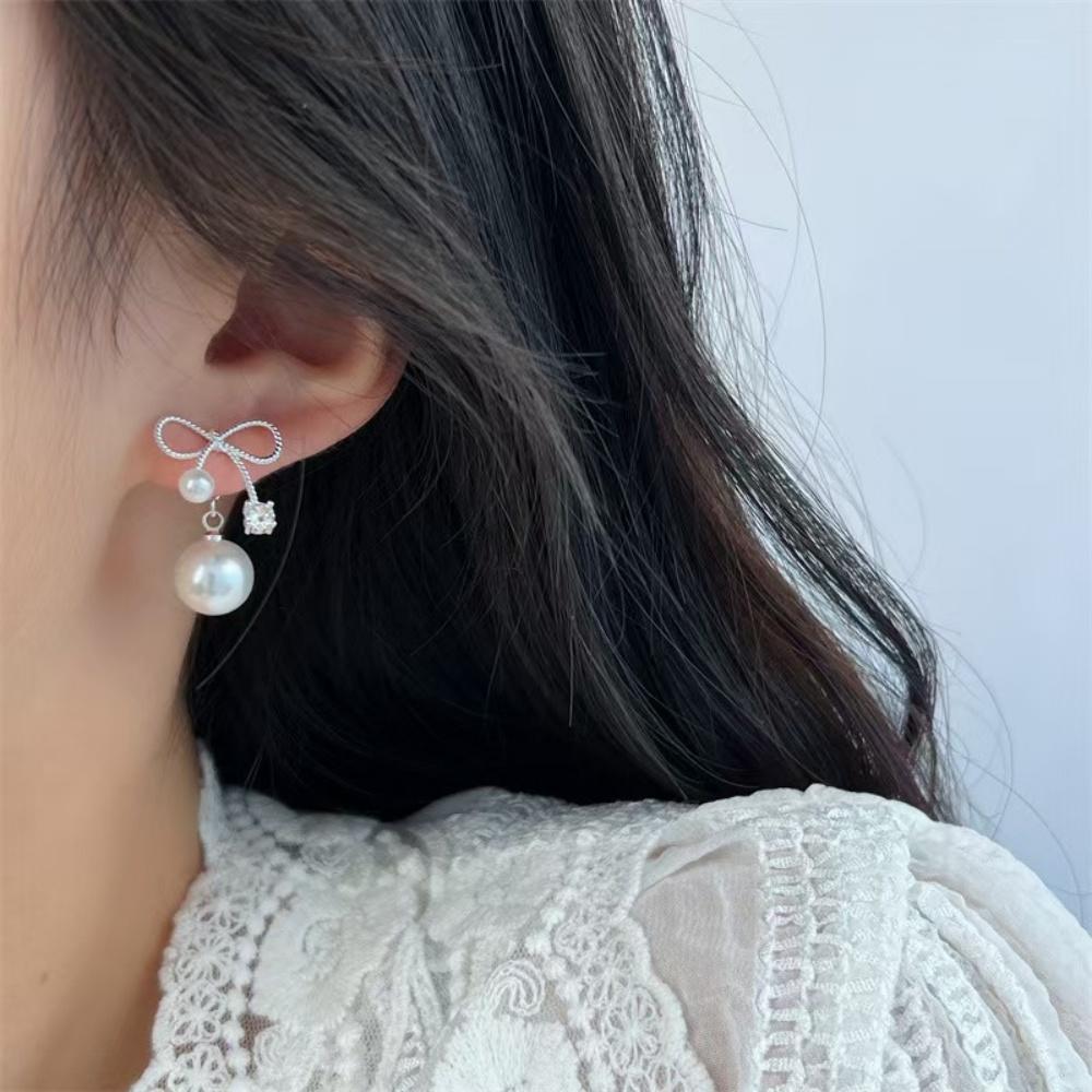Faux Pearl Jewelry Elegant Fashion Earrings Drop Earrings For Women Sophisticated Bow Pearl Earrings For Special Occasion Gifts
