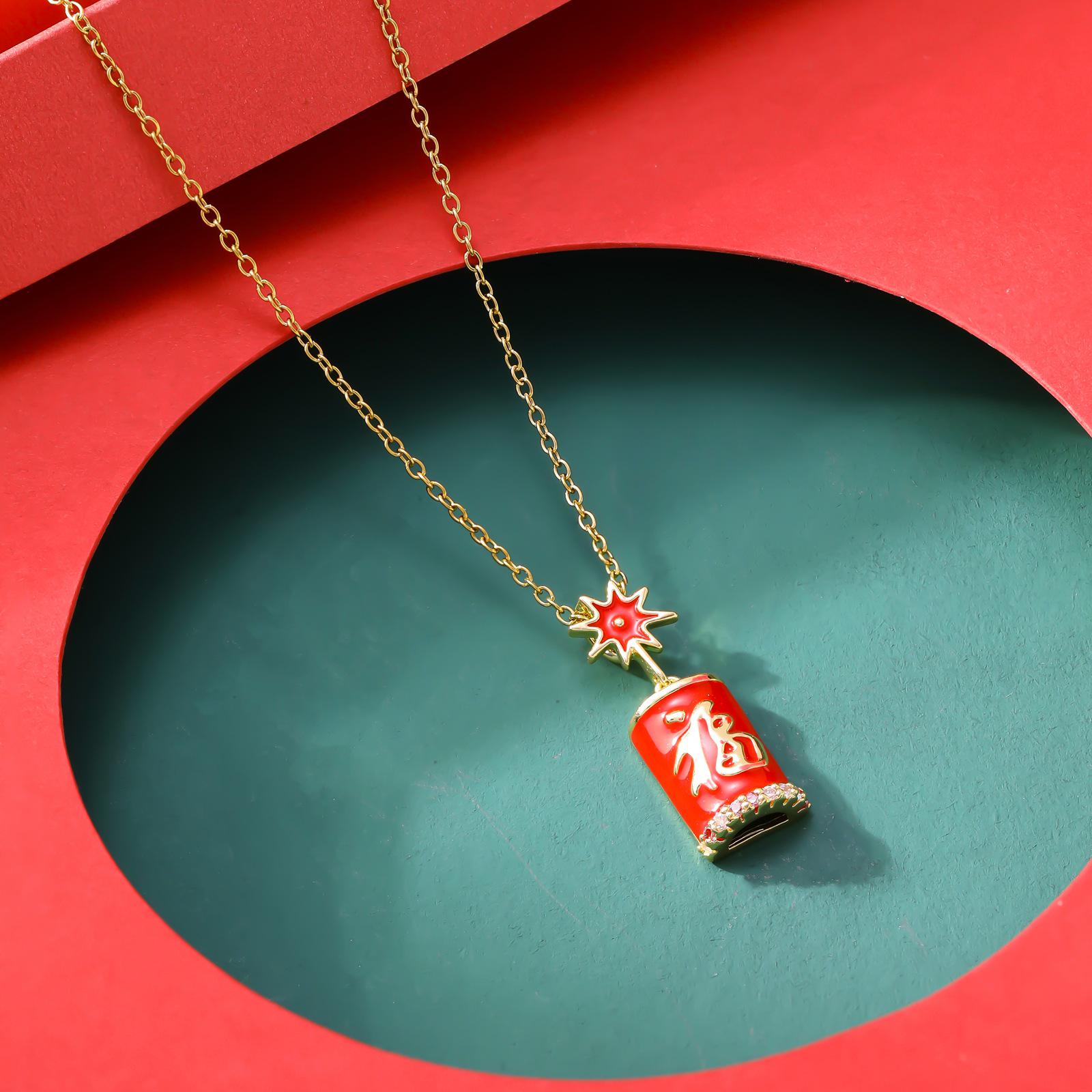 Women s Christmas Tree Bell Necklace with Rhinestone Inlay 18K Gold