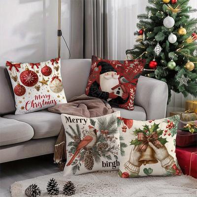 Christmas-themed Pillowcase with Bows & BallsSuitable for Sofa Car Bedroom Decorative Cushion Cover Pillow Cover