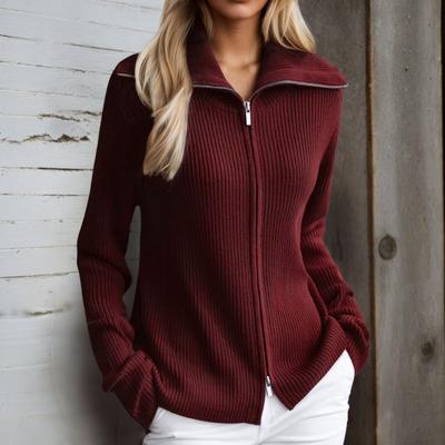 Women S Solid Color Lapel Zip Long Sleeve Knit Cardigan Sweater Coat