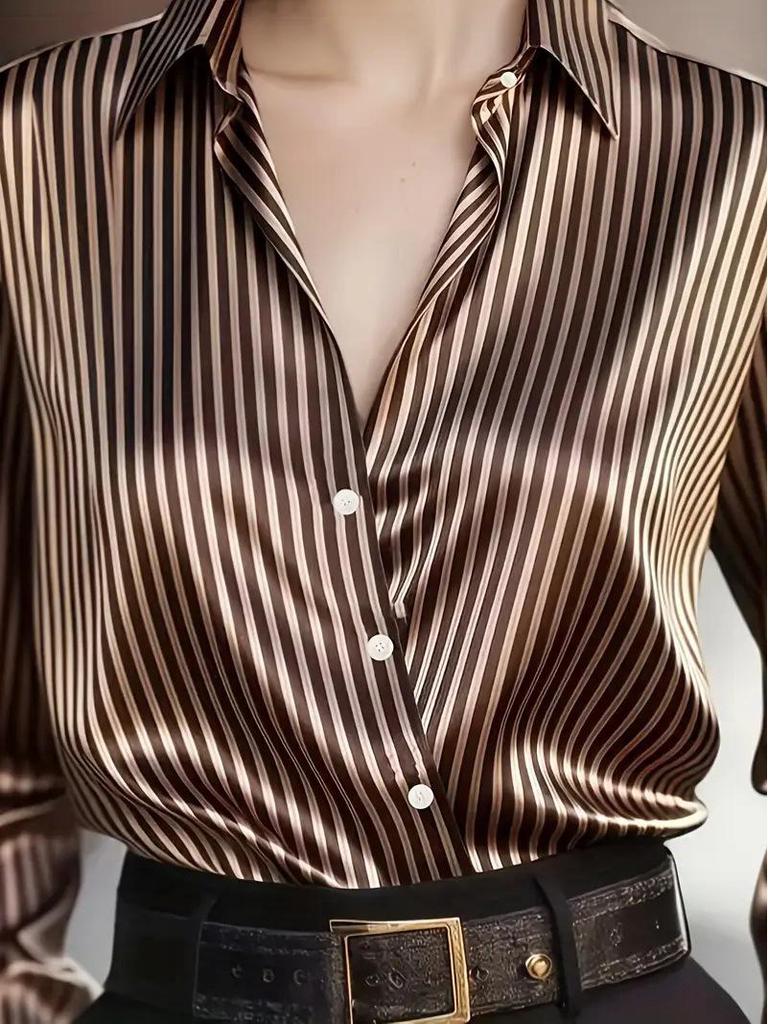 Retro European & American Women's Striped Long Sleeve French Shirt