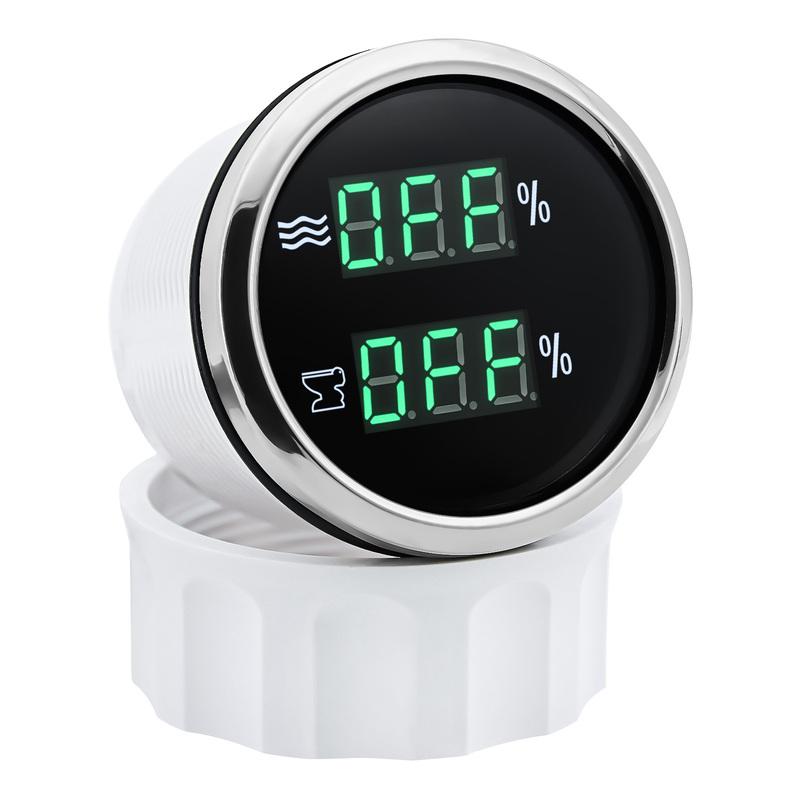 MAIMEIMI Green LED 2IN1 Dual 52mm Gauge Car Digital Water Level+Sewage Level Meter with Flash Alarm 0-190ohm,240-33ohm,0-90ohm