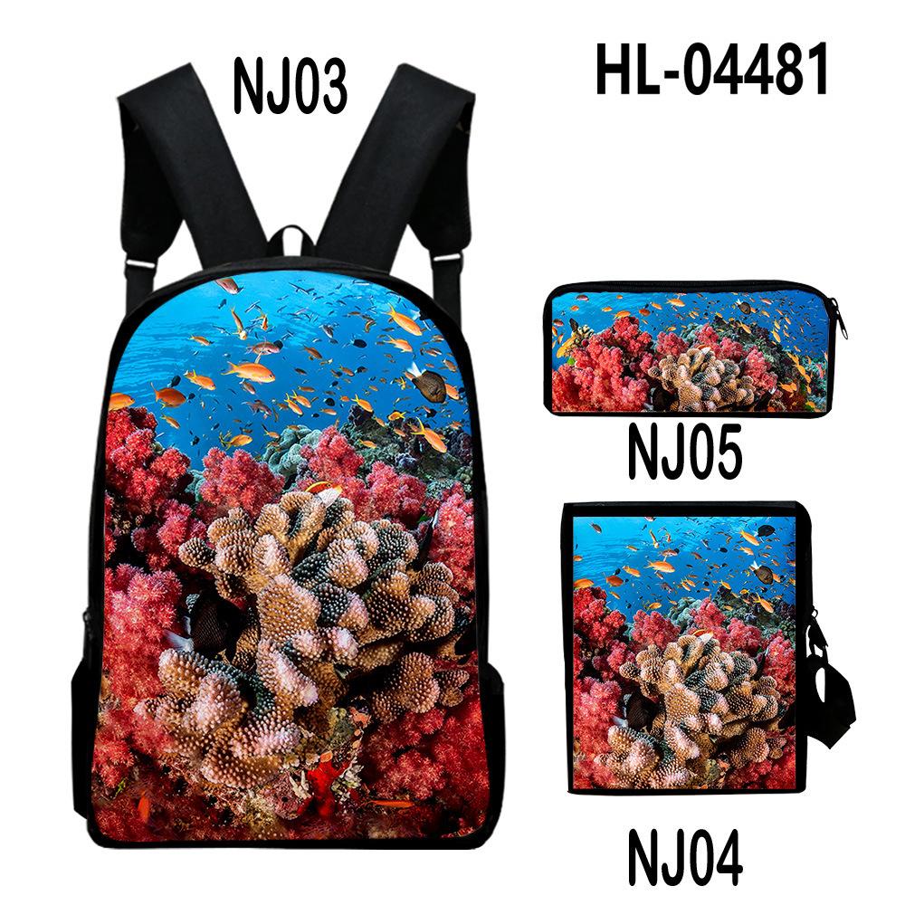 Scenari Sottomarini Classici Corallo Stampa 3D Set da 3pz Zainetti Scolastici Zaino Daypack per Laptop Borsa a Spalla Inclinata Astuccio