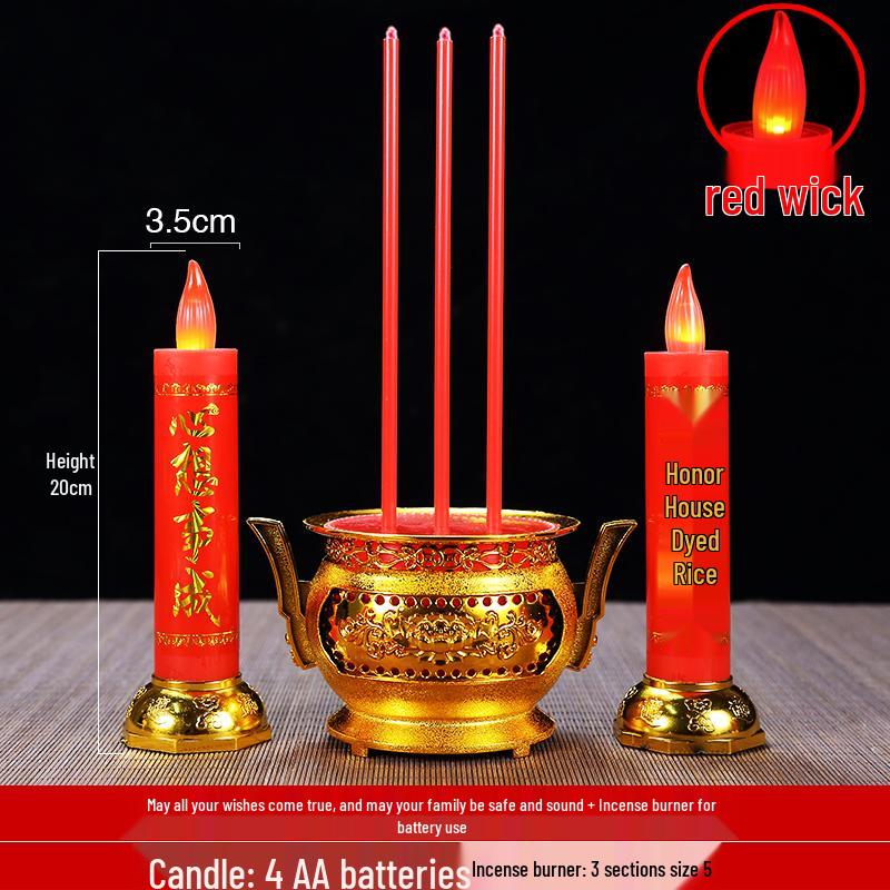 Red LED Battery-Operated Candle for Buddha Offering and God of Wealth Ornament