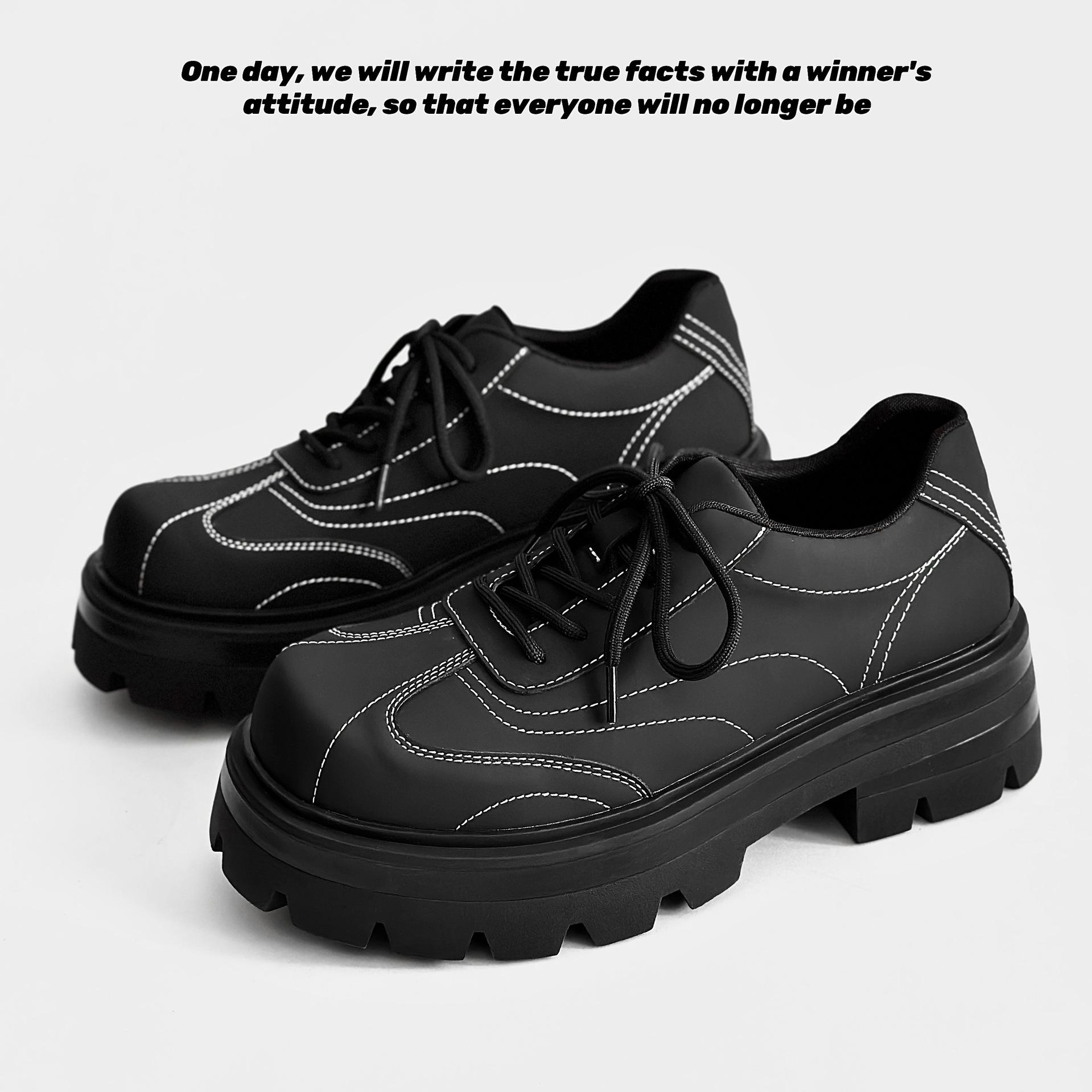 

Туфли дерби на платформе мужские с высоким чувством матовые нишевые увеличивающие рост с большой головой кожаные туфли британские для通勤 cleanfit туфли-маффины 38 чёрный