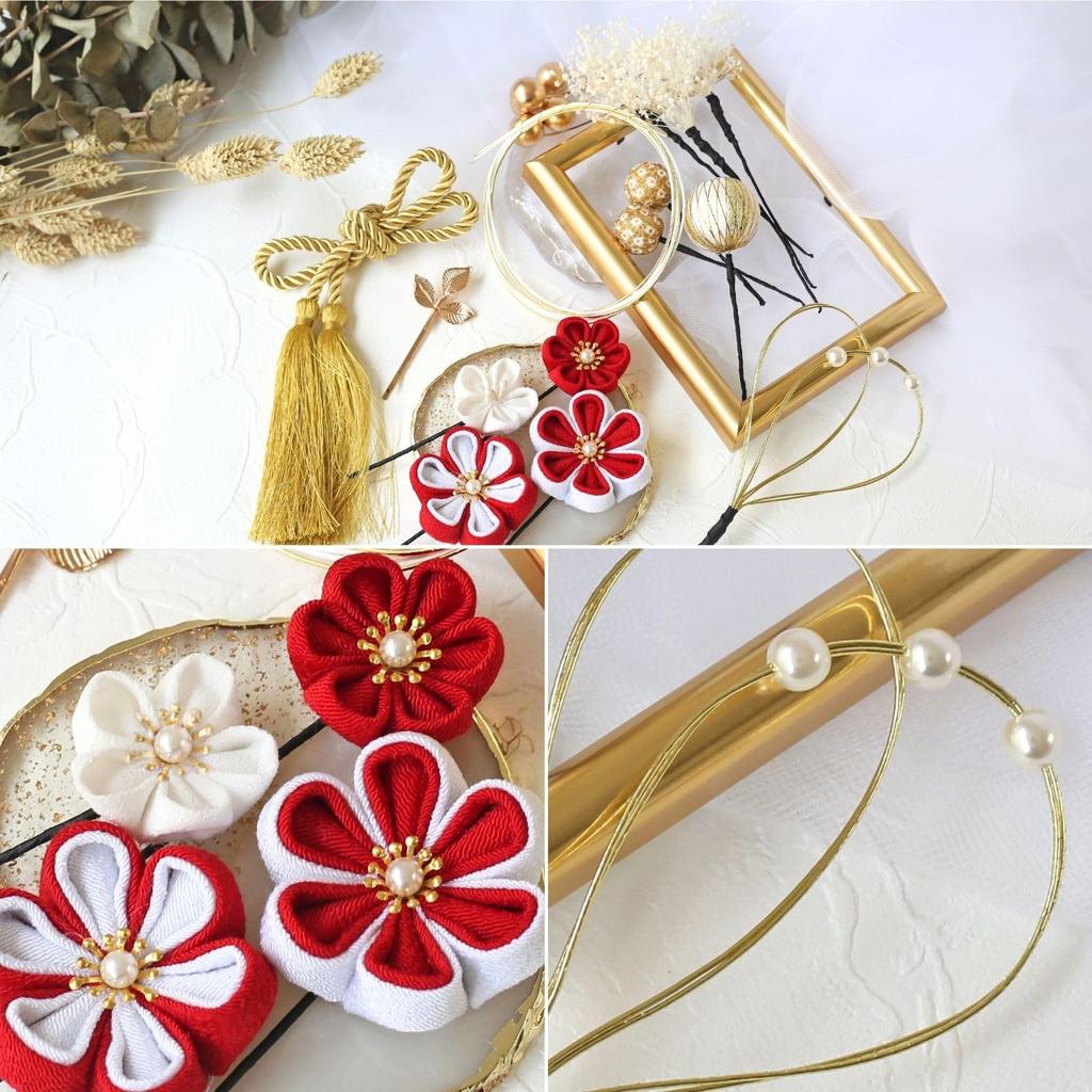 Bud Flower Hair Graduation Tsumami Dried Gold Ornament, Coming-of-Age Ceremony, Ceremony, Zaiku, Flowers, Mizuhiki, Leaf, Kimono, Furisode, Hakama,