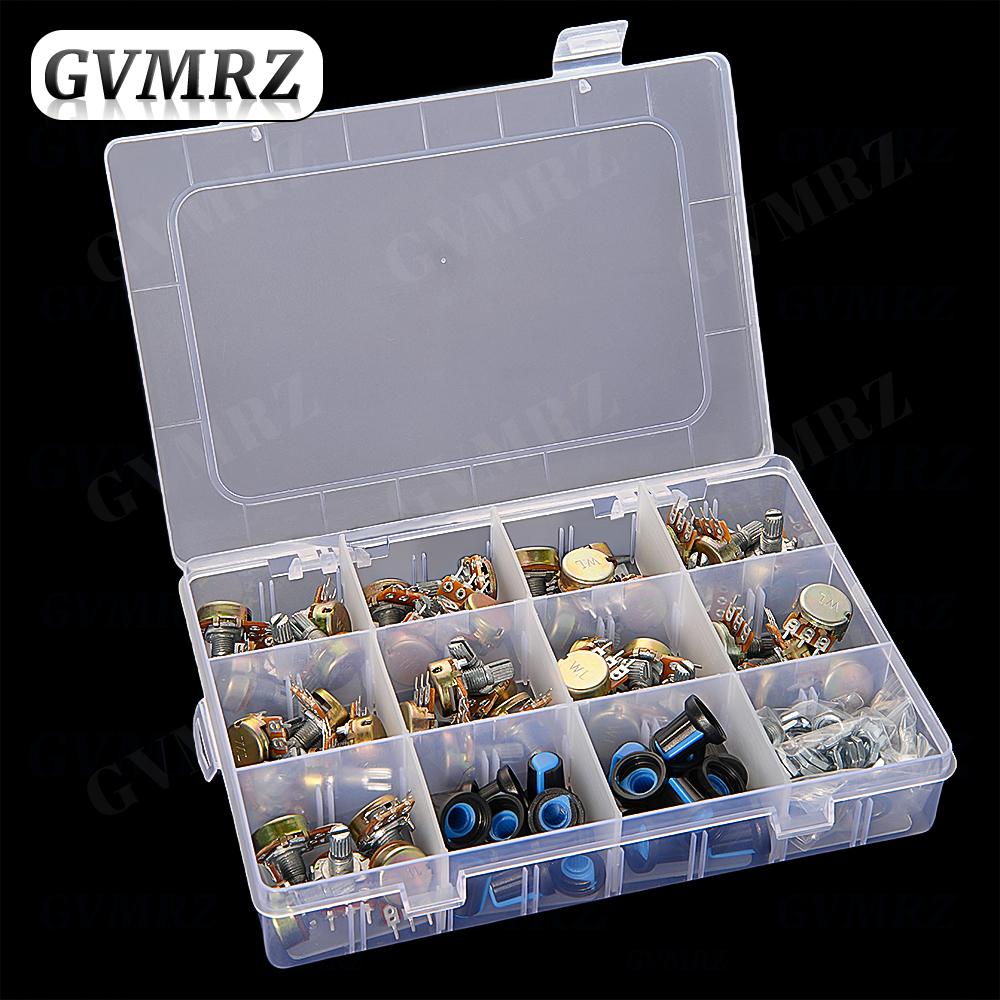 45PCS/Box WH148 Potentiometer 3PIN/6PIN kit 1k 5k 10k 20k 50k 100k 500k 1M ohm with Blue knob