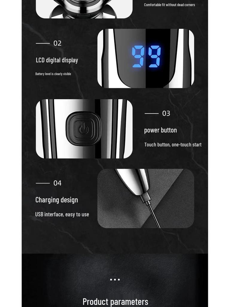 Men's 6000 Digital Display USB Rechargeable Multi-Function Electric Shaver - Waterproof, 3-Head Design