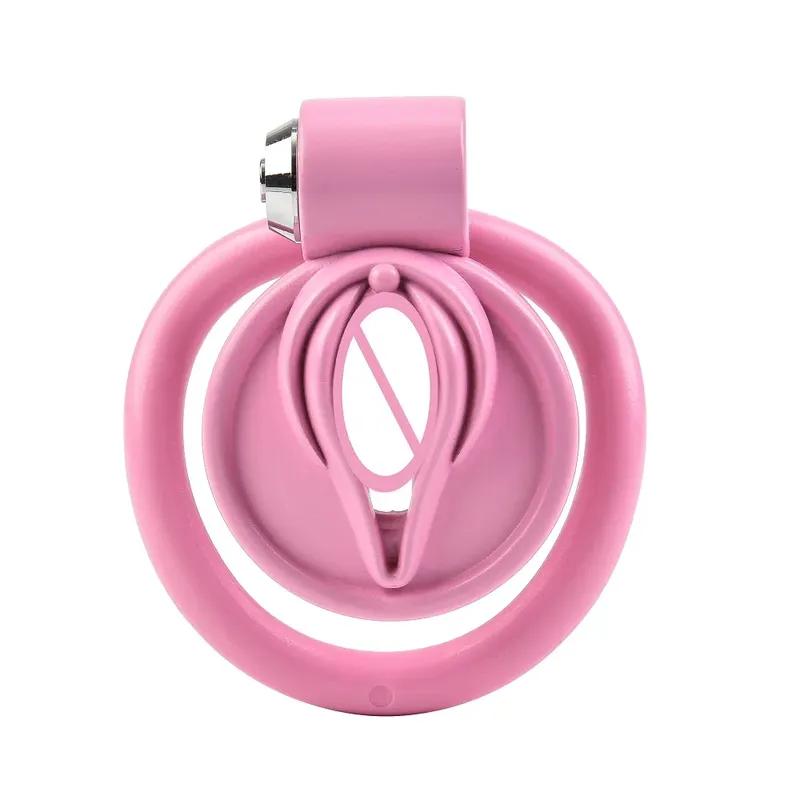 Rosa Keuschheitskäfig-Set für den männlichen Penis, Vogel-Keuschheitskäfig-Gürtel mit 5 Ringgrößen, Abstinenz-Verschlussring, Bondage-Sklavenmann, Sexspielzeug