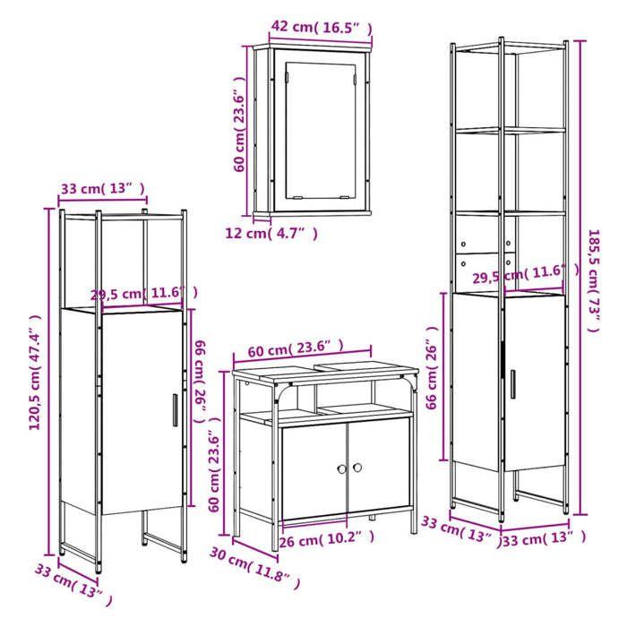 VidaXL Ensemble De Meubles De Salle De Bain 4 Pcs, Armoires Avec Miroir, Meuble De Rangement Toilette, Moderne, Noir Bois 3214825