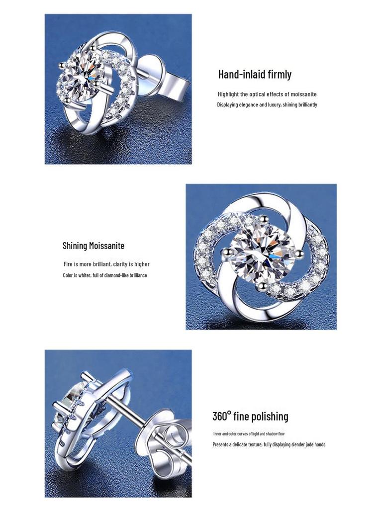 Ohrstecker aus S925 Sterlingsilber im koreanischen Stil mit vierblättrigem Kleeblatt und eingelegten Diamanten