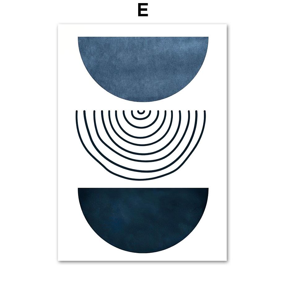 

Бохо синие абстрактные постеры и принты, современная геометрическая линия середины века, настенное искусство, лист монстеры, холст, картина, декор для комнаты 40X50cm No Framed