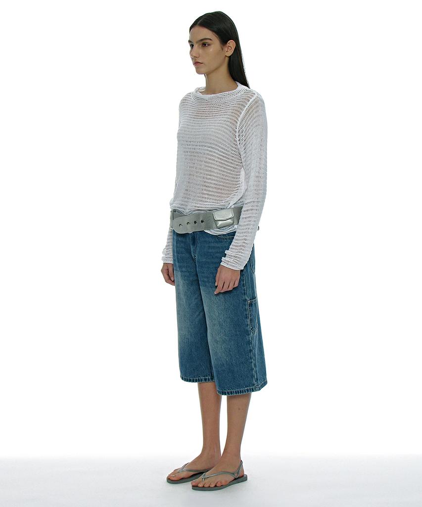 PARTIMENTO WOMEN Sheer Boatneck Knit Top_White
