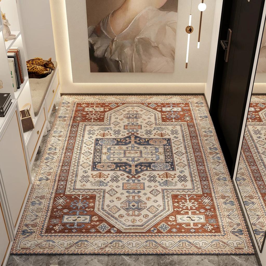 Vibrant Ethnic Pattern Rug Unique Colorful Art Design Entryway Living Room Carpet Durable Home Decor for Living Space
