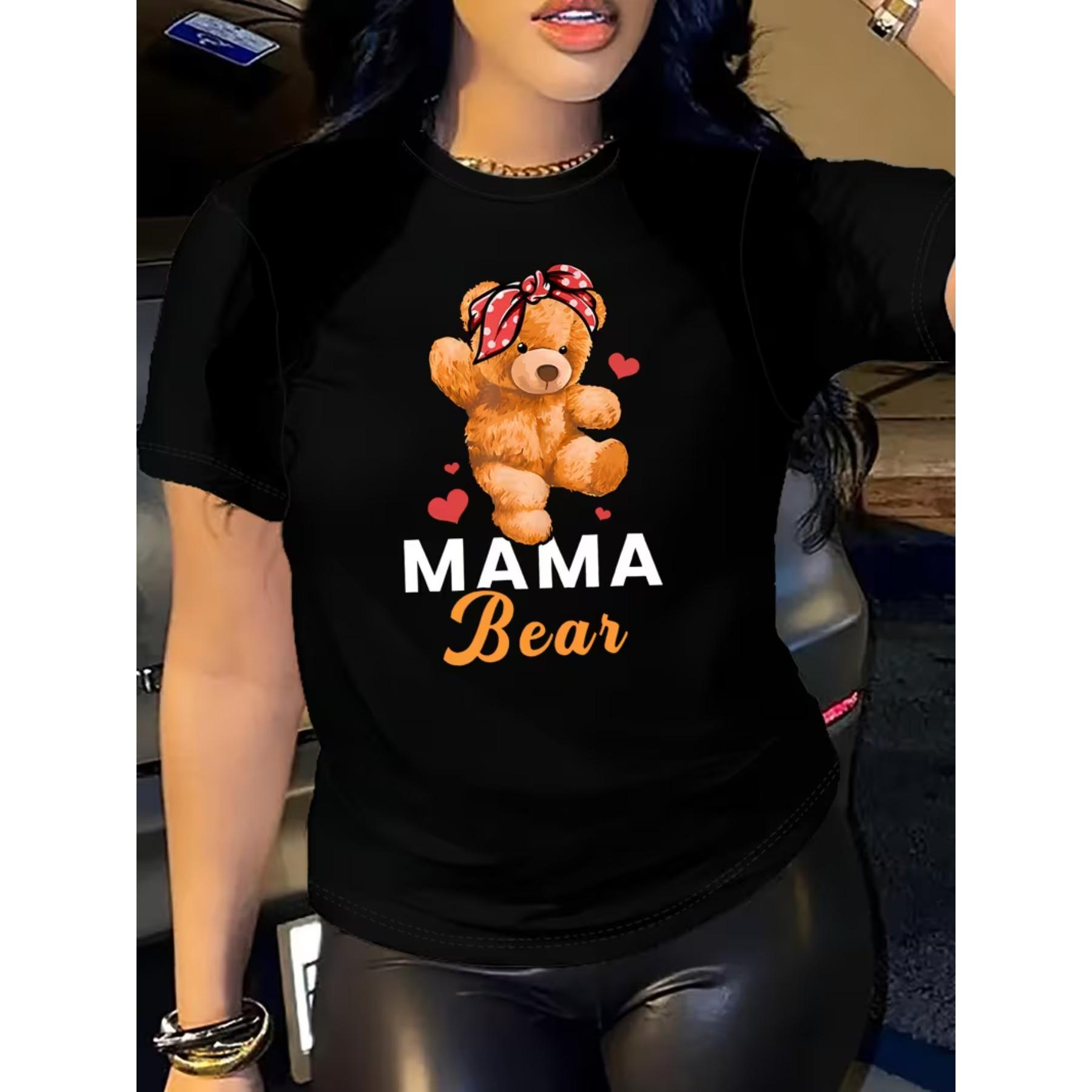 

Bow Teddy Bear Love Mother s Day Graphic Print T-shirt, Casual Short Sleeve Crew Neck Top Women s Clothing XXL чорний