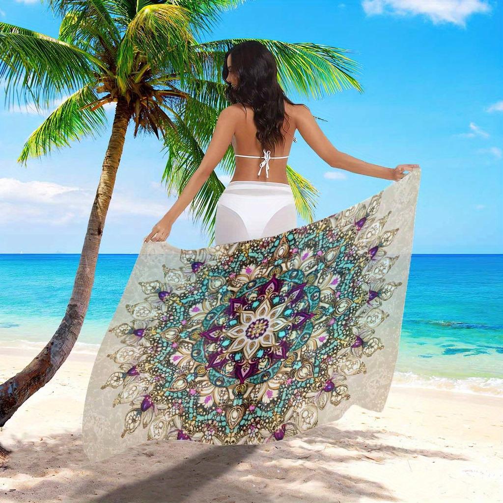 Mandala Desenli Bohem Plaj Sarong Örtüsü, Seyahat Kamp Yaz için Büyük Hızlı Kuruyan Emici