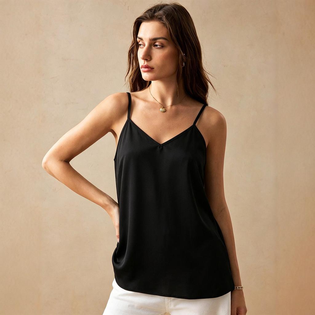 Women's summer new V-neck sling vest women's back kinked split irregular hem top