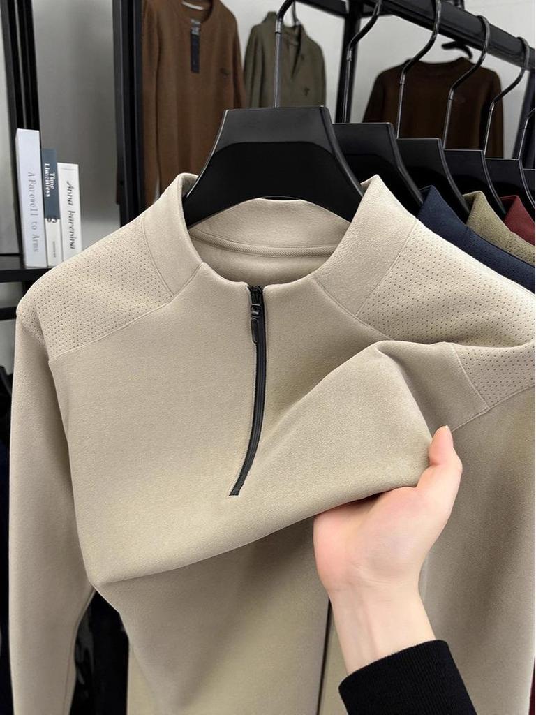 Men's Stand Collar Half-Zip Hoodie - Casual Autumn/Winter Long Sleeve Base Layer