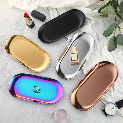 5pcs Ins Style High Aesthetic Stainless Steel Jewelry Plates Cosmetics Metal Display Plate Oval Shaped Household Storage Trays