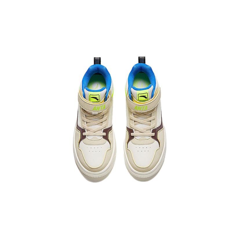 Anta Kids Round Toe Comfortable Non-Slip Shock Absorbing Mid-Top Kids Skate Shoes Kids Sneakers Beige A312418003-2