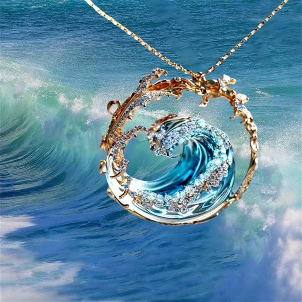 YFN Collana Con Ciondolo Onda Dell'Oceano In Argento 925 E Turchese – Gioiello Spiaggia Per Donna - 3