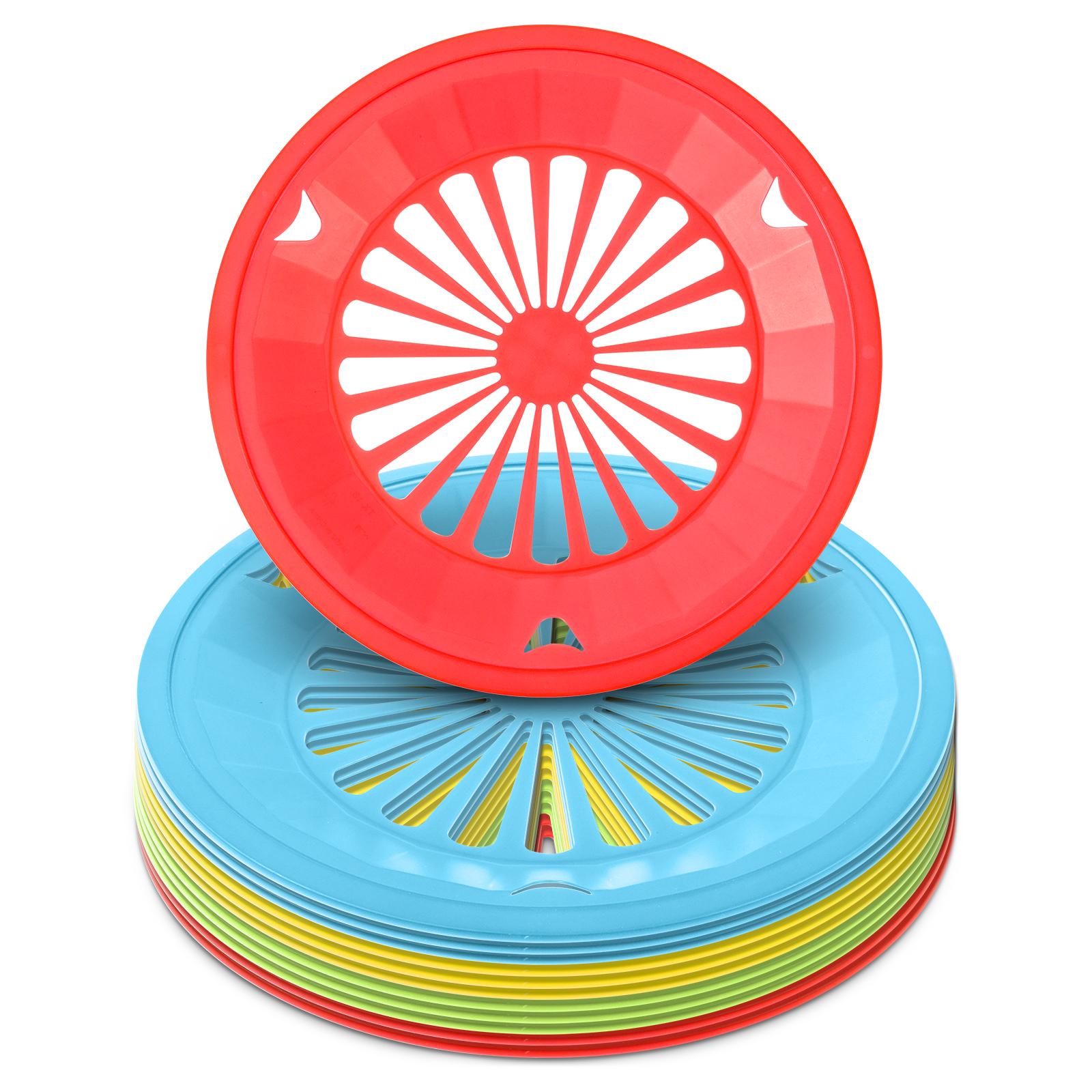 

12Pcs Paper Plate Holders 10In Plastic Round Paper Plate Dispenser with Snap in Grooves 4 Bright Colors for Party Picnic Camping