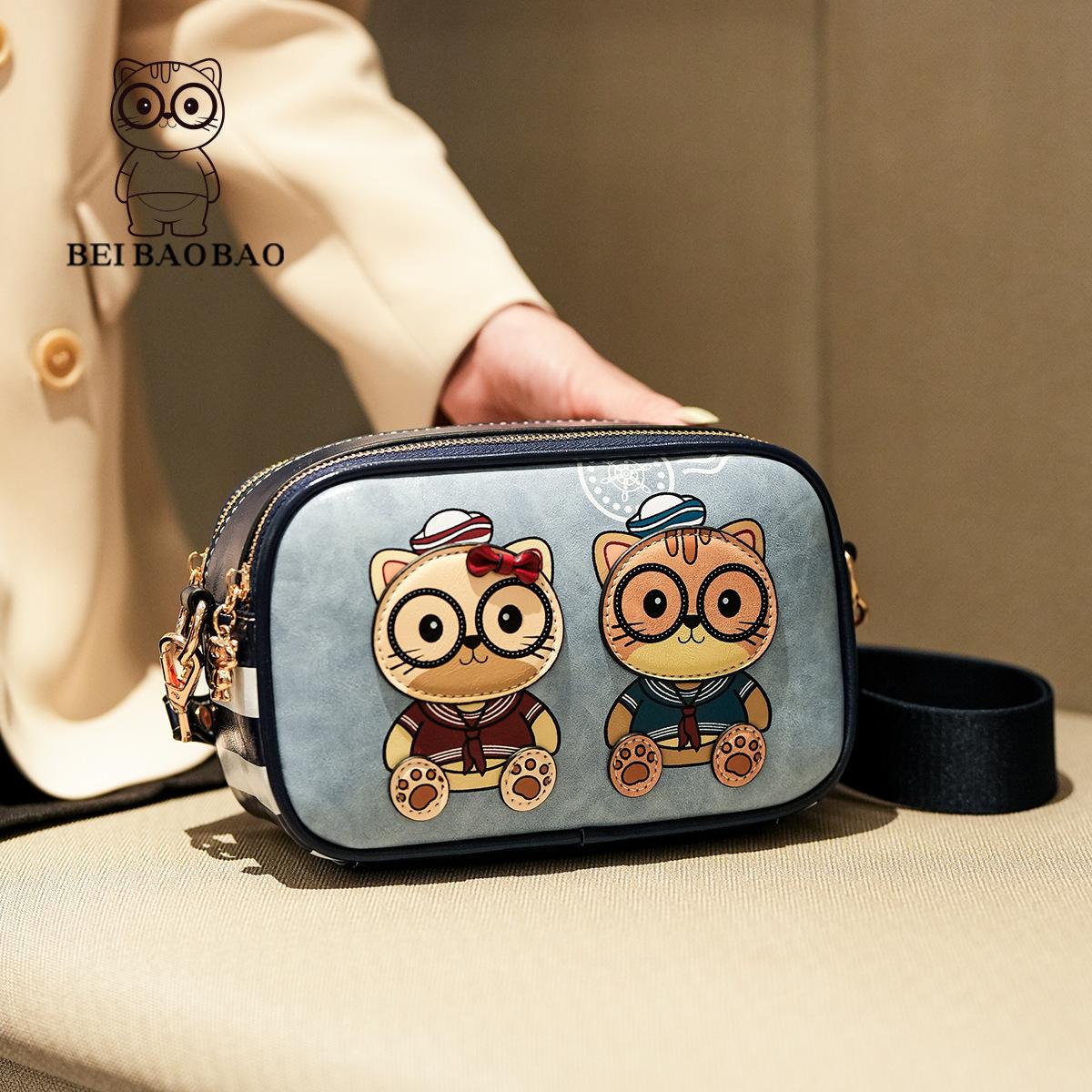 

New Camera Bag, Female Cat Cartoon Phone Bag, Simple and Fashionable Single Shoulder Crossbody Bag синій
