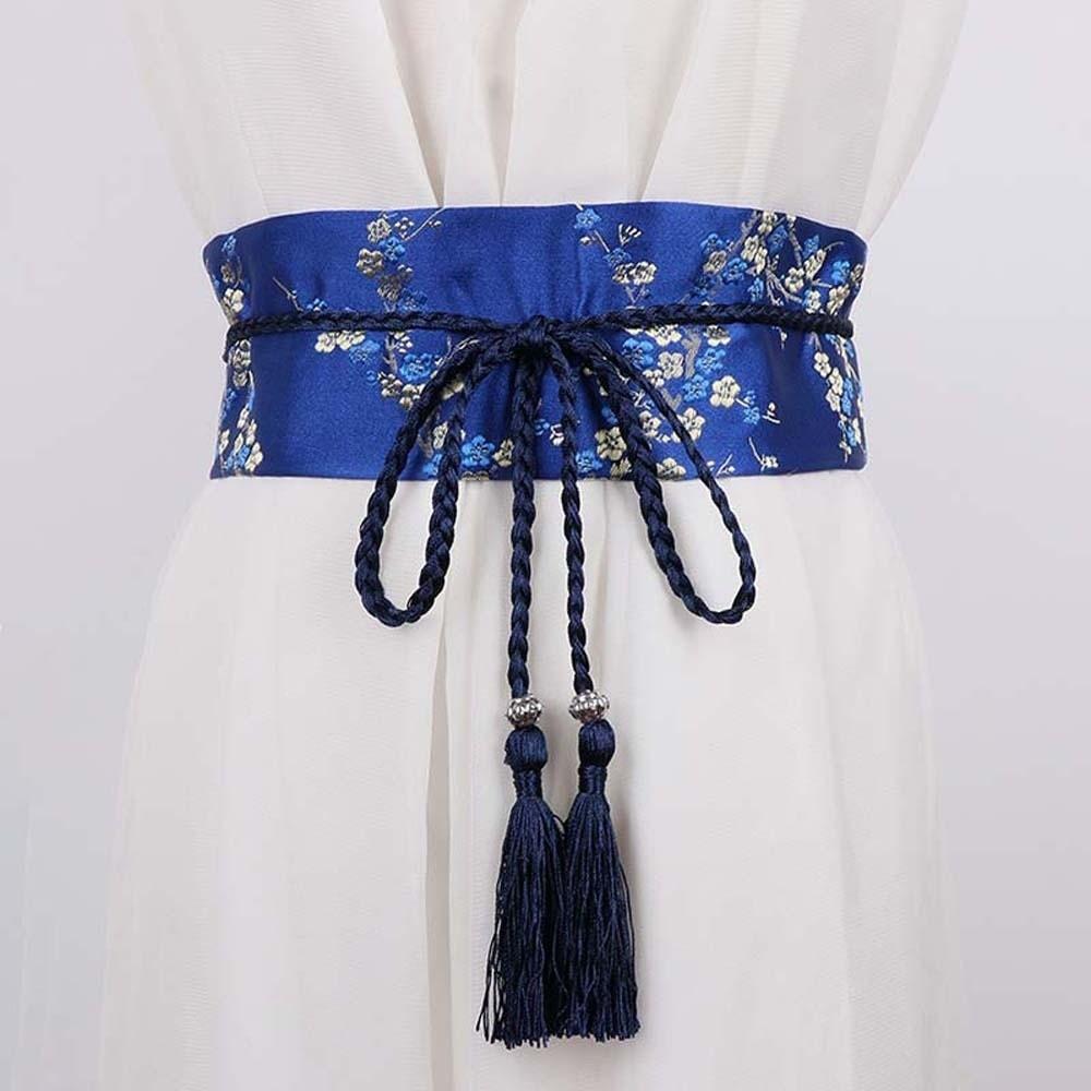 Embroidered Hanfu Waistband Retro-pattern Ethnic Girdle Embroidery Corset Kimono Match синий