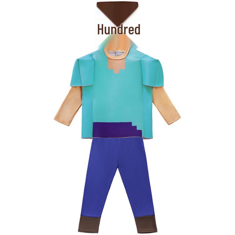 Halloweenský modro-zelený kostým Minecraft Steve pro děti, jevištní herní vystoupení