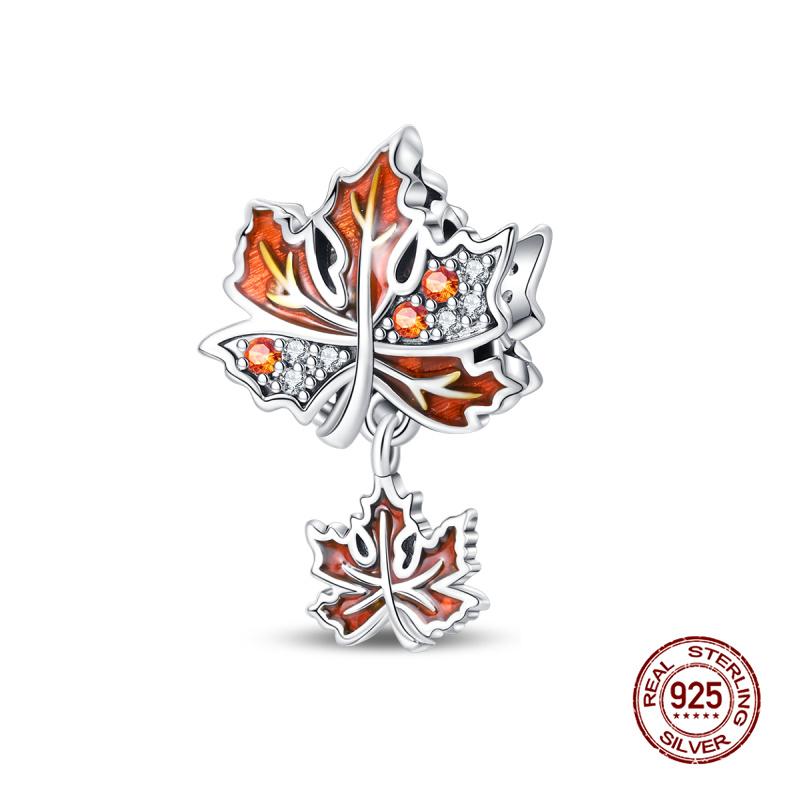 

Charms Copper Fits 3Mm Original Bracelet Womens New In Autumn Sunset Maple Leaves Charms Beads Diy Fine Jewelry Gift