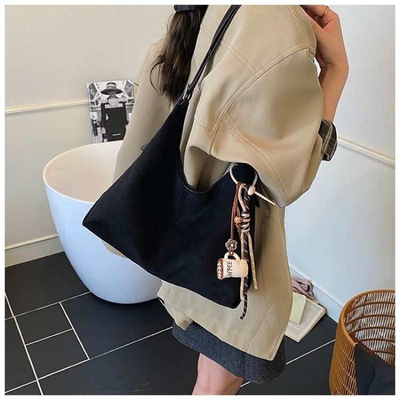 

Retro Woolen Underarm Bag Women s Fashionable Tote Korean Large-capacity Shoulder Trendy 31x11x29 single package чёрный