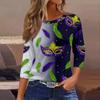 3/4 Length Sleeve Womens Tops Floral Print Vintage Fashion Casual Loose With Round Neck Plus Size Shirts