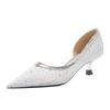 Celebrity Temperament Mesh Point Diamond High Heels Women's Thin Heels Side Empty Pointed Single Shoes Bag Head Sandals Breathable