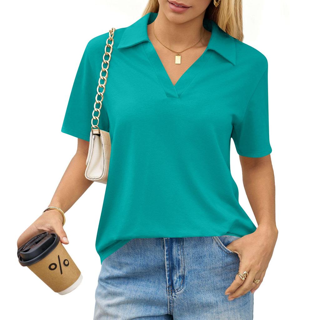 Women's Fashion Casual Lapel Short Sleeve Color Shirt Women's Up Tops