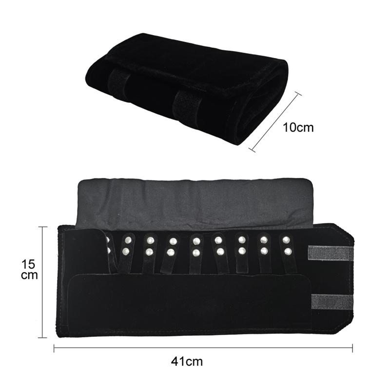 Black PU Leather Inner Black or Grey Velvet Jewelry Storage Bag MiNi Roll Bag Necklace Ring Earrings Pendant Storage Roll Bag