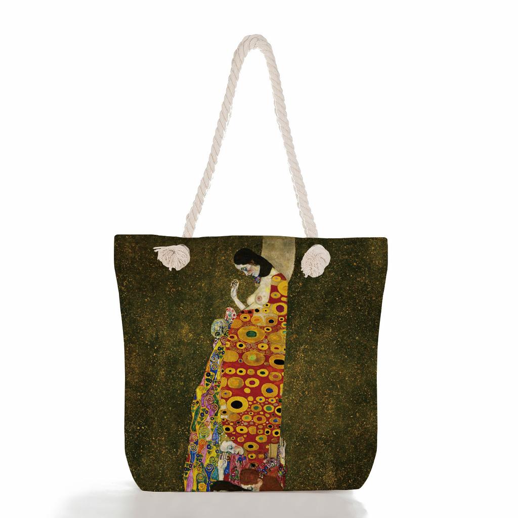 Oil Painting of a Person Print Thick Rope Single-shoulder Beach Bag 7217