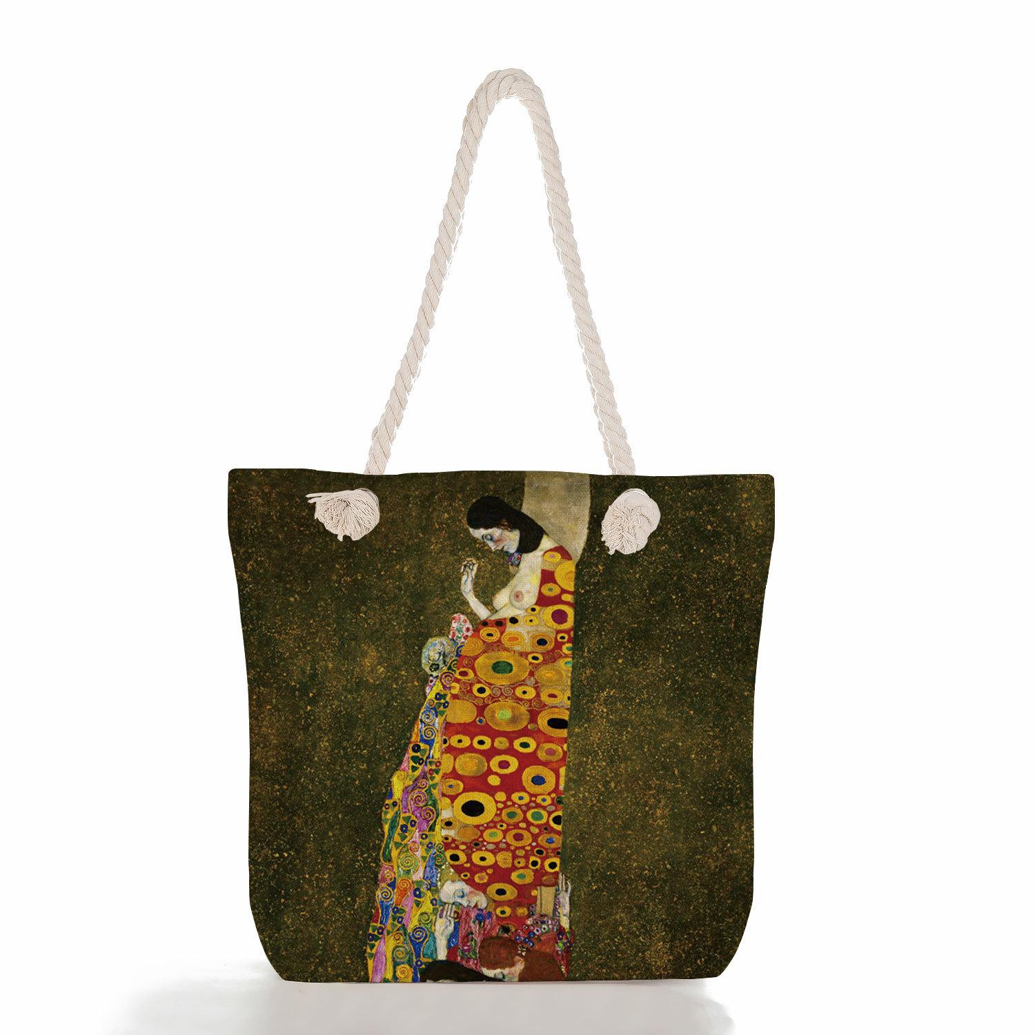 Oil painting of a person print thick rope single-shoulder beach bag 7217
