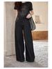 Yimeng 2026 Korean High Waist Wide Leg Retro Jeans in Dark Blue