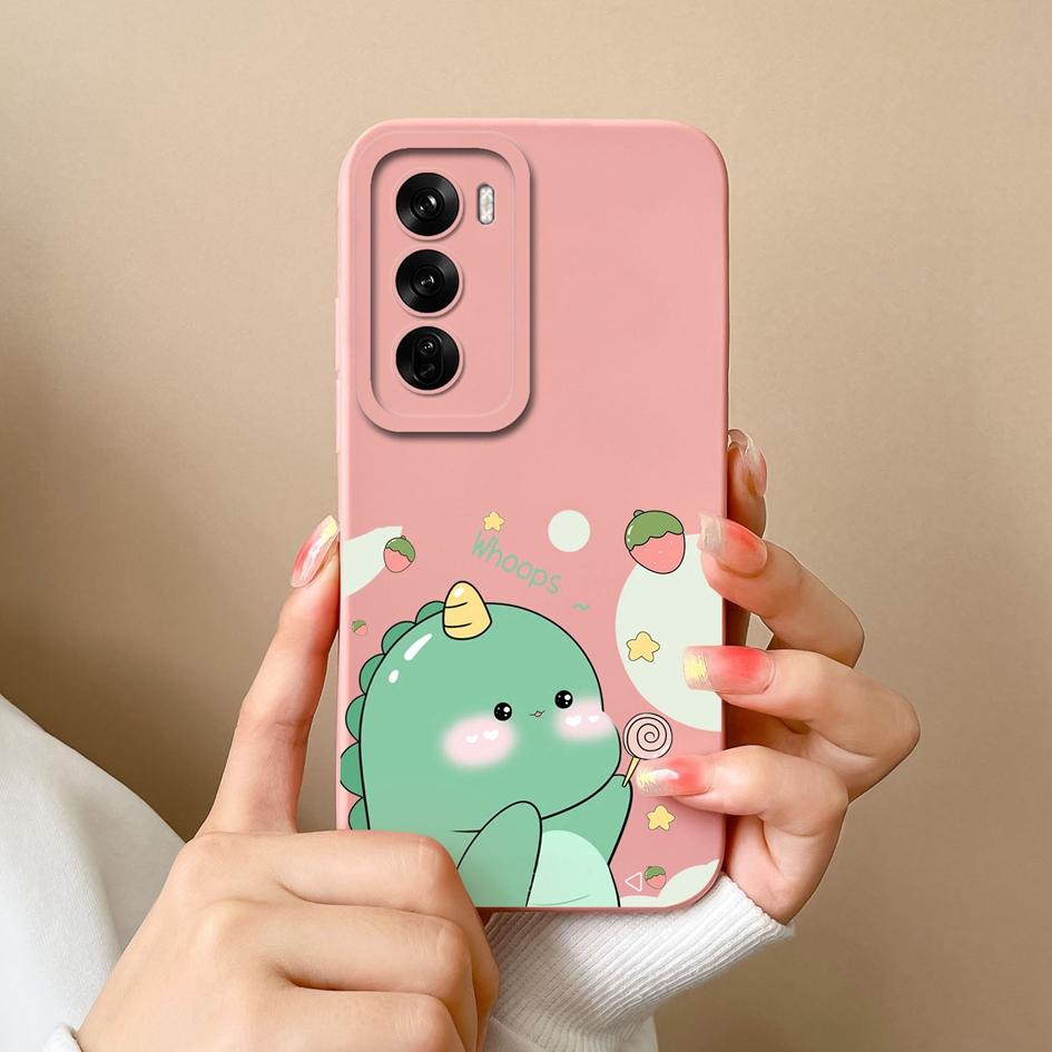 Handyhülle für Oppo Realme Narzo N63 C61 C63 Reno 12 Reno12 Pro F Bumper Beliebte Cartoon Dinosaurier Hülle Anti-Sturz Flüssigsilikonhülle für OPPO Hüllen